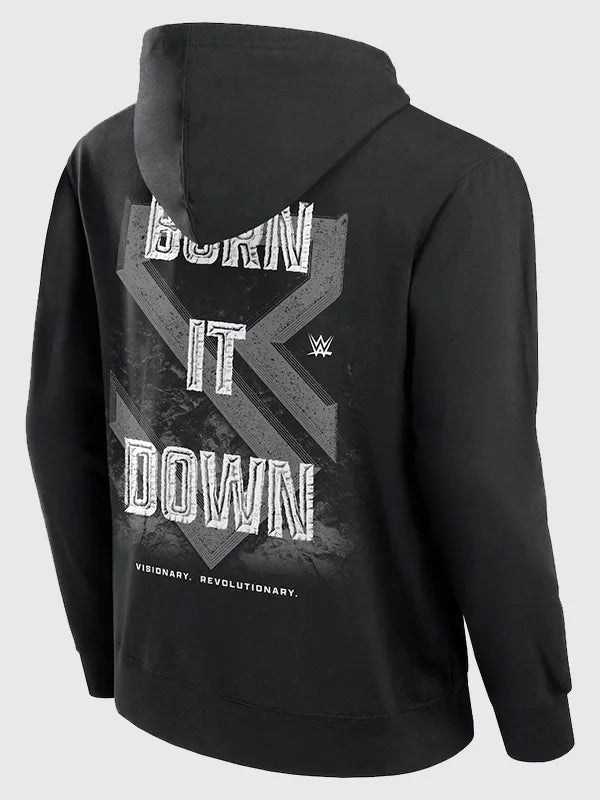 Seth Rollins Burn It Down Hoodie Hoodie unisex detail view 2 | Dash Racegear — Black full-zip hoodie with Seth Rollins Burn It Down design, ideal for casual outfits.