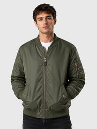 Shai Gilgeous-Alexander Levi’s MA-1 Bomber Jacket Bomber Jacket unisex front product view | Dash Racegear — Levi’s x Shai Gilgeous-Alexander Men’s Olive Green Satin MA-1 Bomber Jacket featuring premium comfort and modern streetwear-inspired style.