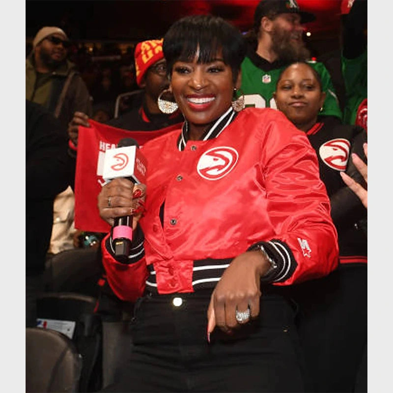 Shamea Morton Atlanta Hawks Varsity Jacket Varsity Jacket unisex front product view | Dash Racegear — Shamea Morton’s Stylish Hawks Jacket – Game Day Essential