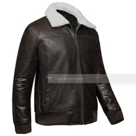 Mens Shearling Collar Brown Bomber Jacket Bomber Jacket men detail view 2 | Dash Racegear — Brown Shearling Collar Mens bomber jacket