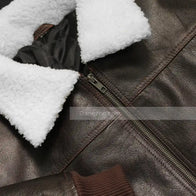 Mens Shearling Collar Brown Bomber Jacket Bomber Jacket men detail view 3 | Dash Racegear — Mens Brown Bomber Shearling Collar Jacket