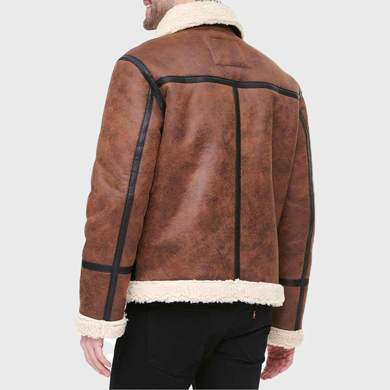 Mens Shearling Tan Brown Sheepskin B3 Leather Jacket Leather Jacket men detail view 2 | Dash Racegear — Mens Shearling Tan Brown Sheepskin B3 Leather Jacket