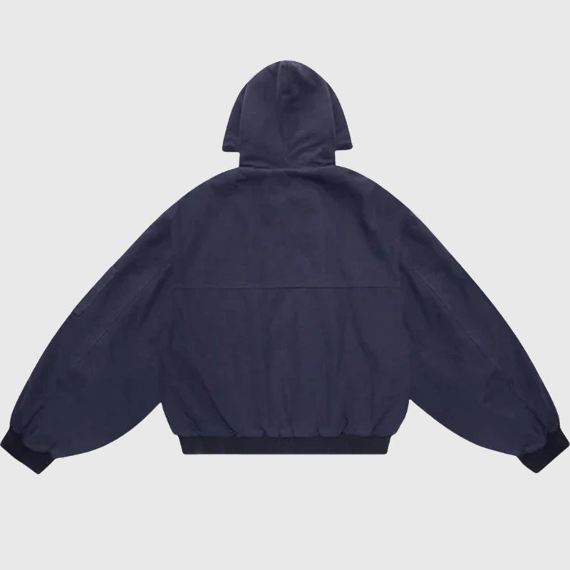 Shinzo Shige 15oz Navy Canvas Clasp Bomber Jacket Bomber Jacket unisex detail view 2 | Dash Racegear — Shinzo Shige 15oz canvas bomber jacket navy blue modern outerwear