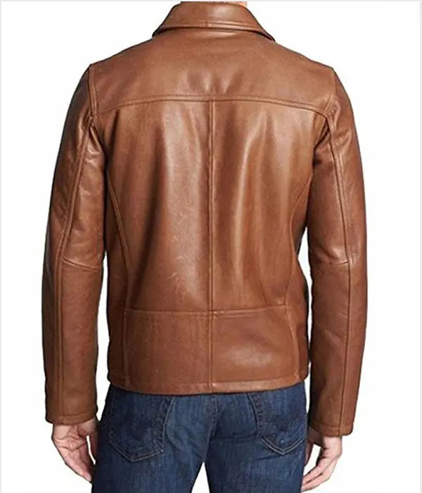 Mens Shirt Collar Brown Leather Jacket Leather Jacket men detail view 2 | Dash Racegear — Shirt Collar Brown Leather Jacket Mens