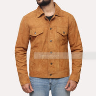 Mens Shirt Style Brown Suede Leather Jacket Leather Jacket men detail view 2 | Dash Racegear — Suede Brown Mens leather jacket