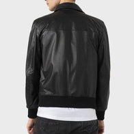 Mens Shirt Style Black Leather Jacket Leather Jacket unisex detail view 2 | Dash Racegear — Mens Black Shirt Style Bomber Jacket