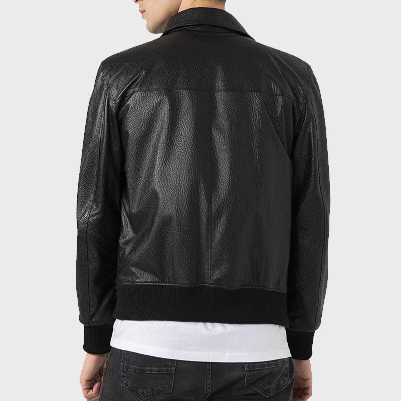 Mens Shirt Style Black Leather Jacket Leather Jacket unisex detail view 2 | Dash Racegear — Mens Black Shirt Style Bomber Jacket