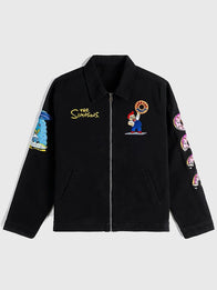 The Simpsons x Shoe Palace Donuts Work Jacket Jacket unisex front product view | Dash Racegear — Shoe Palace x The Simpsons Lard Lad Donuts bomber jacket blending premium comfort with iconic animated-inspired everyday wearability.