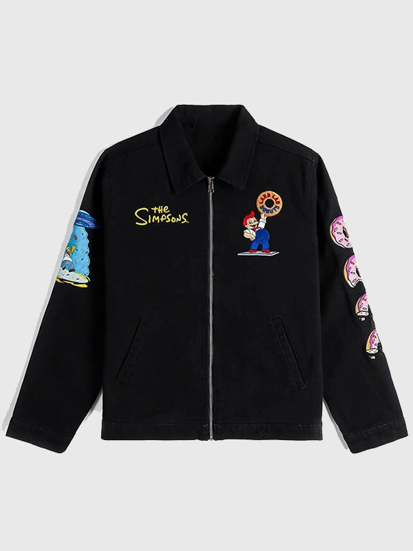 The Simpsons x Shoe Palace Donuts Work Jacket Jacket unisex front product view | Dash Racegear — Shoe Palace x The Simpsons Lard Lad Donuts bomber jacket blending premium comfort with iconic animated-inspired everyday wearability.
