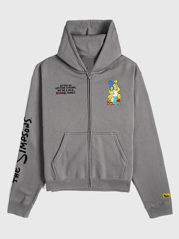 The Simpsons x Shoe Palace Family Hoodie Hoodie unisex front product view | Dash Racegear — Grey The Simpsons x Shoe Palace Family zip-up fleece hoodie crafted for cozy comfort and versatile casual fashion.