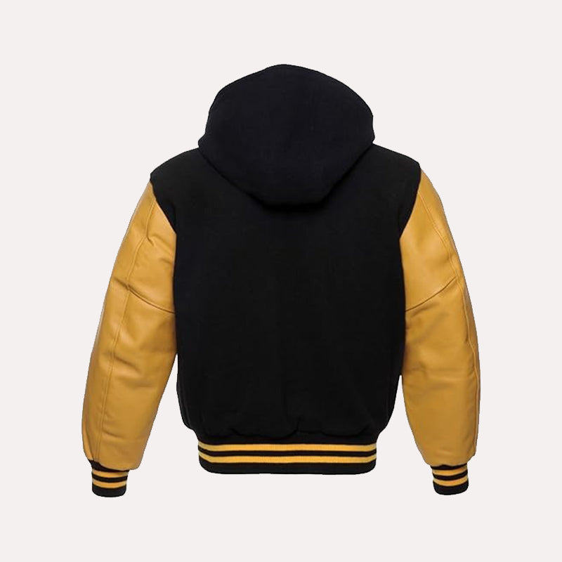 Black and Yellow Varsity Jacket Varsity Jacket unisex detail view 3 | Dash Racegear — Black and Yellow Varsity Jacket