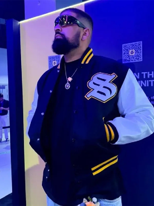 Solflare Varsity Jacket Varsity Jacket unisex front product view | Dash Racegear — Solflare wool varsity jacket in black & white, great for stylish layering and casual looks.