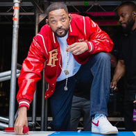 Will Smith Summertime Ball 2025 Red Varsity Jacket Varsity Jacket unisex detail view 2 | Dash Racegear — Bold red varsity jacket seen on Will Smith at 2025 concert