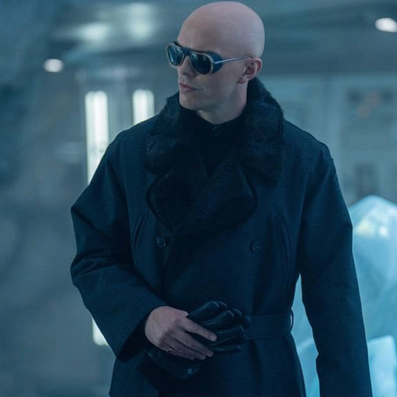 Superman 2025 Lex Luthor Coat Jacket unisex front product view | Dash Racegear — Dramatic long coat from Superman 2025, Lex Luthor design