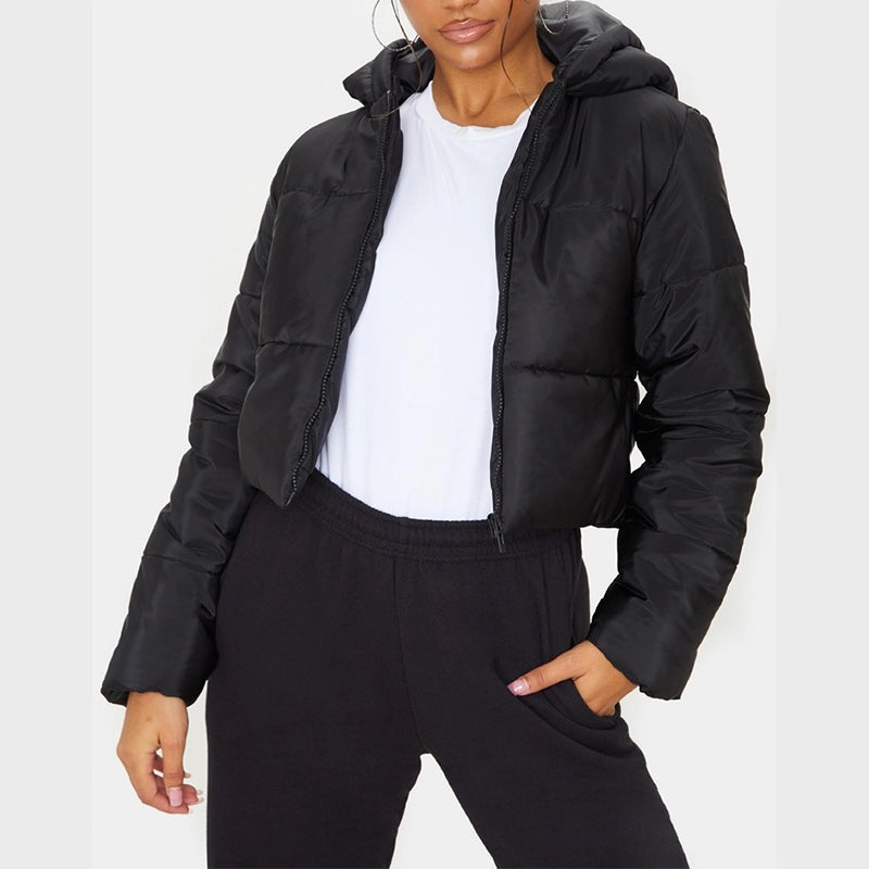 Short Puffer Jacket Black Puffer Jacket unisex front product view | Dash Racegear — Womens Black Short Puffer Jacket