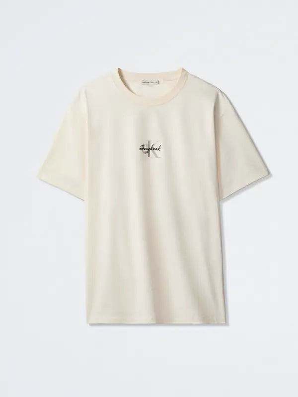 Jungkook x Calvin Klein Monogram T-shirt Shirt unisex detail view 3 | Dash Racegear — BTS Jungkook Calvin Klein tee featuring simple monogram print and easy casual fit for daily wear.