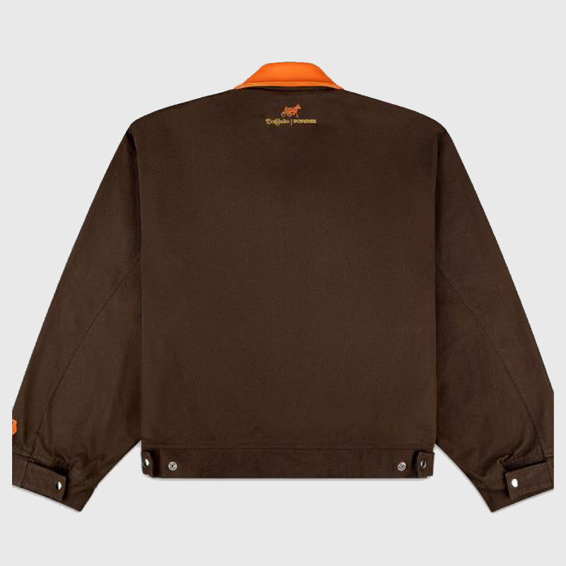 Siegelman Stable Embroidered Barn Jacket Jacket unisex detail view 2 | Dash Racegear — Brown barn-style outerwear in cotton with embroidered Siegelman logo