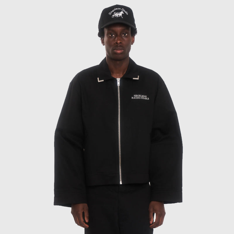 Siegelman Stable Embroidered Coaches Jacket Jacket unisex detail view 3 | Dash Racegear — Black Siegelman Racing Stable jacket with minimal embroidery on chest