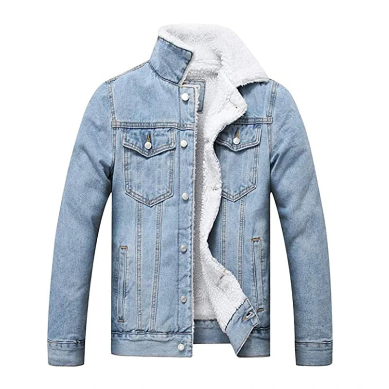 Sky Blue Sherpa Denim Jacket Denim Jacket unisex front product view | Dash Racegear — Sky Blue Sherpa Denim Jacket
