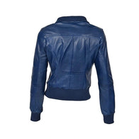 Women’s Blue Bomber Leather Jacket Bomber Jacket women detail view 2 | Dash Racegear — Blue Leather Bomber Jacket