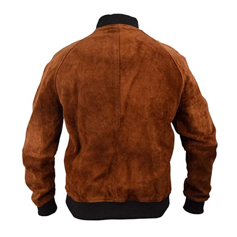 Mens Slim-Fit Brown Suede Leather Jacket Leather Jacket men detail view 2 | Dash Racegear — Slim-Fit Brown Suede Leather Jacket