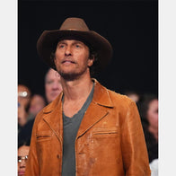 Matthew McConaughey SmackDown Brown Leather Coat Coat unisex front product view | Dash Racegear — SmackDown Leather Jacket - Matthew McConaughey's Ultimate Celebrity Style