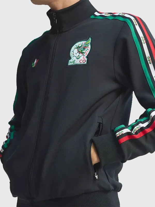 Adidas x Someone Somewhere Mexico Track Jacket Jacket unisex detail view 2 | Dash Racegear — Black fleece track jacket from Adidas x Someone Somewhere 2026 Mexico collection featuring a clean sporty look and soft everyday comfort.