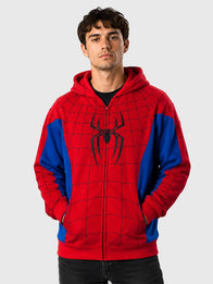 Hot Topic Spiderman Hoodie Hoodie unisex front product view | Dash Racegear — Marvel Spider-Man: Brand New Day Our Universe Zip-Up Hoodie featuring premium comfort and superhero-inspired everyday streetwear style.