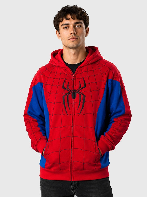 Hot Topic Spiderman Hoodie Hoodie unisex front product view | Dash Racegear — Marvel Spider-Man: Brand New Day Our Universe Zip-Up Hoodie featuring premium comfort and superhero-inspired everyday streetwear style.
