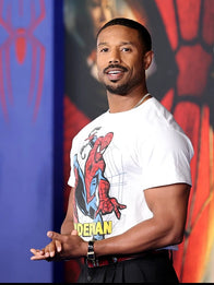 Michael B Jordan Spider-Man Premiere T-Shirt Shirt unisex detail view 3 | Dash Racegear — Vintage Spider Man T-shirt inspired by Micheal B Jordan at the Spider-Man LA Premiere, crafted for everyday comfort and casual fashion.