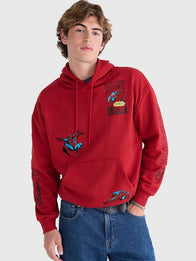 Marvel Aéropostale Spider-Man Comic Boxy Hoodie Hoodie unisex front product view | Dash Racegear — Spider-Man 2026 Marvel Aéropostale Comic Red Boxy Pullover Hoodie with a relaxed oversized fit and bold streetwear style.