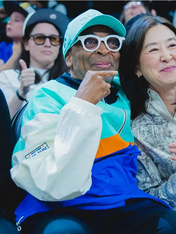 Spike Lee LVA-NYL New York Liberty Windbreaker Jacket Jacket unisex front product view | Dash Racegear — Spike Lee WNBA LVA-NYL New York Liberty Windbreaker Jacket featuring a sleek design, lightweight feel, and sporty streetwear style.