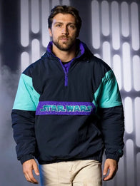 Star Wars Throwback Boba Anorak Jacket Jacket unisex front product view | Dash Racegear — Star Wars Throwback Boba Anorak Pullover Jacket multicolor bold Boba Fett design lightweight windbreaker for men and women outdoor wear