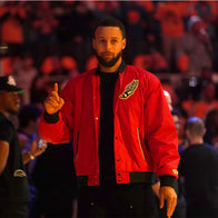 Steph Curry Red Jacket Jacket unisex front product view | Dash Racegear — Red outerwear inspired by Steph Curry’s iconic looks—perfect for sports fans and fashion lovers.