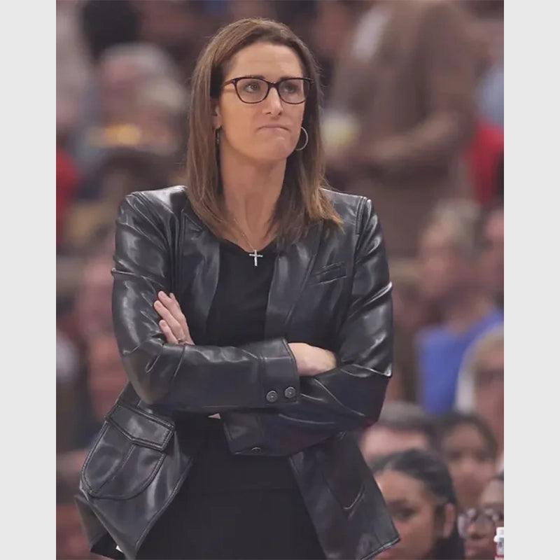 Stephanie White Indiana Fever Leather Jacket Leather Jacket unisex front product view | Dash Racegear — Stephanie White Indiana Fever Leather Jacket – Limited Edition