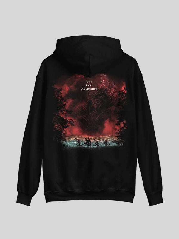 Stranger Things S05 One Last Adventure Hoodie Hoodie unisex front product view | Dash Racegear — Soft pullover hoodie, Stranger Things S05 One Last Adventure edition.