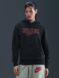 Nike x Stranger Things Hoodie Hoodie unisex detail view 2 | Dash Racegear — Black Stranger Things Nike Pullover Hoodie with retro Hawkins-themed graphics, ideal for collectors and everyday casual outfits.