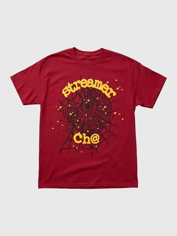 Streamer University x Sp5der Ch@ T-Shirt Shirt unisex front product view | Dash Racegear — Sp5der Ch@ x Streamer University Red T-Shirt – 2026 featuring premium comfort and bold streetwear-inspired everyday style.
