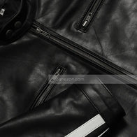 Mens White Striped Leather Jacket Biker Jacket men detail view 2 | Dash Racegear — Striped Leather Jacket mens - Dash Racegear