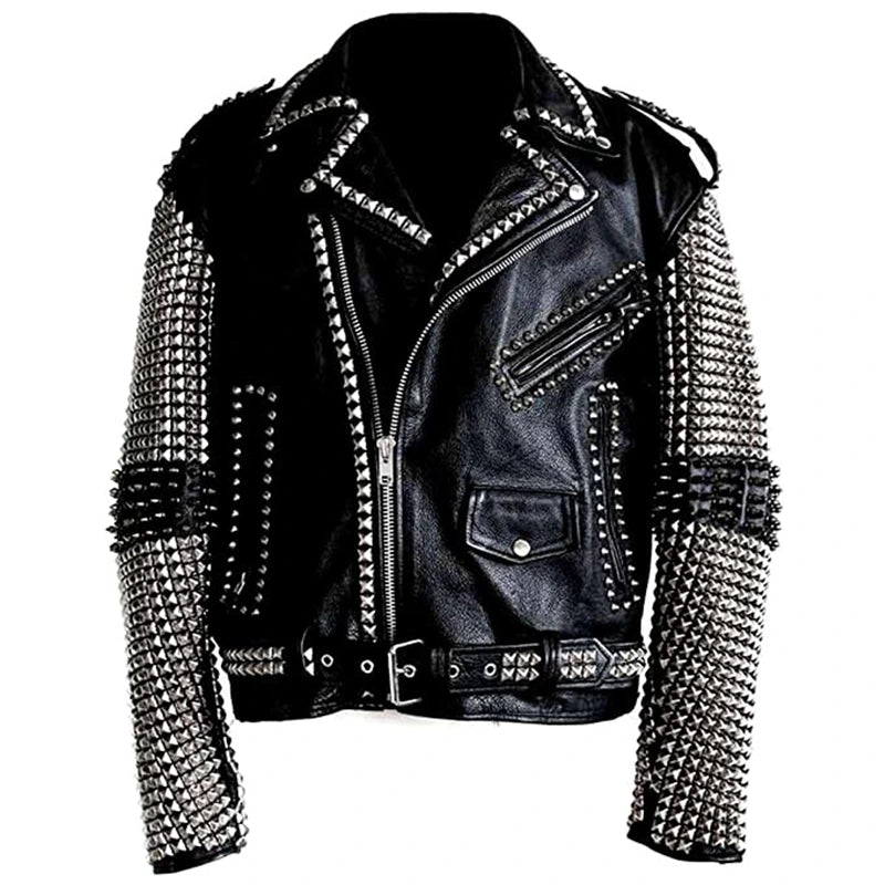 Brandon Black Motorcycle Studded Leather Jacket Leather Jacket unisex front product view | Dash Racegear — Black Motorcycle Studded Leather Jacket