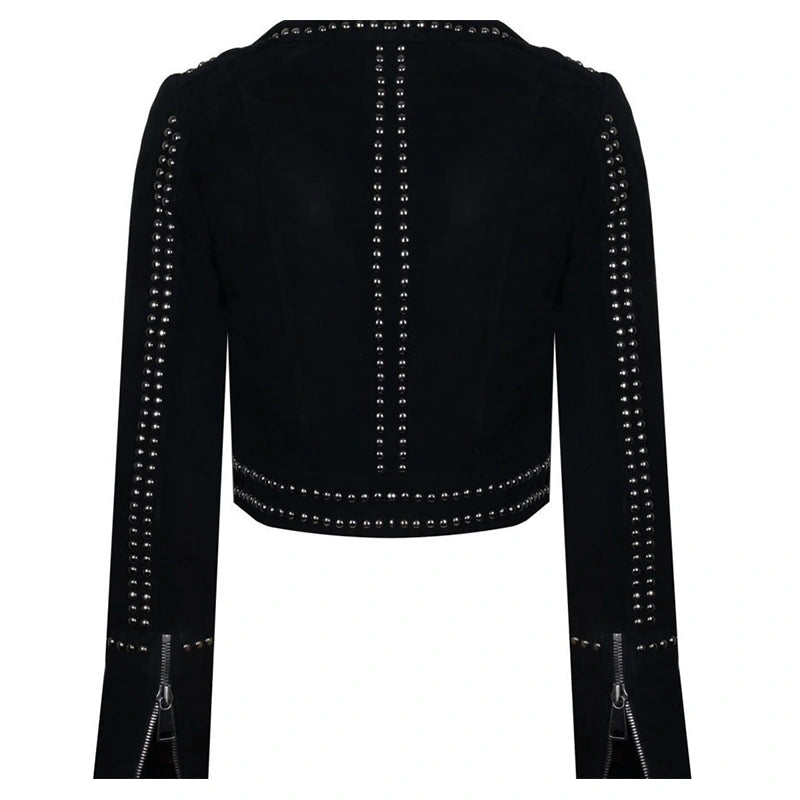 Mens Black Studded Suede Leather Jacket Leather Jacket men detail view 2 | Dash Racegear — Studded Suede Leather Black Jacket