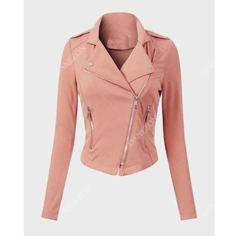 Womens Pink Leather Jacket Leather Jacket women front product view | Dash Racegear — Womens Pink Leather Jacket