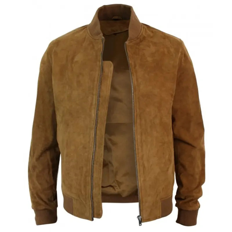 Men’s Bomber Brown Suede Jacket Bomber Jacket men detail view 3 | Dash Racegear — Brown Bomber Suede Jacket