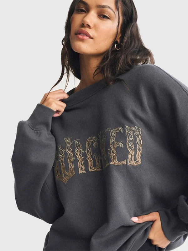 Abercrombie Wicked Oversized Sunday Crewneck Sweatshirt Sweatshirt unisex detail view 4 | Dash Racegear — Relaxed-fit fleece sweatshirt by Abercrombie in Wicked Grey for effortless layering.