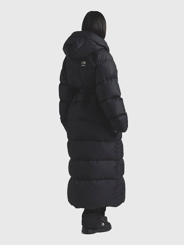The North Face x Skims Nuptse Wrap Parka Coat Coat unisex detail view 8 | Dash Racegear — The North Face x Skims Nuptse Wrap Parka Black Coat, premium winter coat, insulated comfort, stylish everyday cold-weather essential for women.