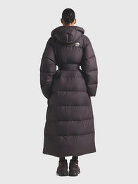 The North Face x Skims Nuptse Wrap Parka Coat Coat unisex detail view 7 | Dash Racegear — The North Face x Skims Nuptse Wrap Parka Brown Coat, premium winter coat, soft insulated lining, stylish everyday cold-weather essential for women.