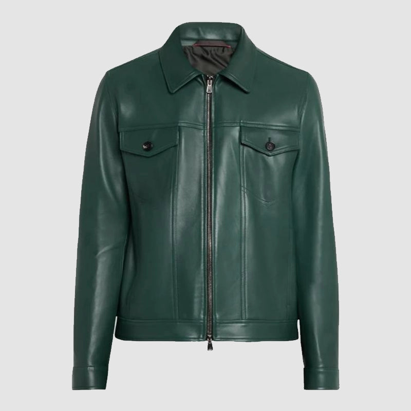 American Idol S23 Luke Bryan Green Leather Jacket Leather Jacket unisex detail view 2 | Dash Racegear — Luke Bryan Green Leather Performance Jacket – American Idol Season 23