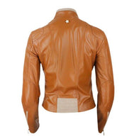 Womens Tan Brown Leather Jacket Leather Jacket women detail view 2 | Dash Racegear — Tan Brown Leather Jacket
