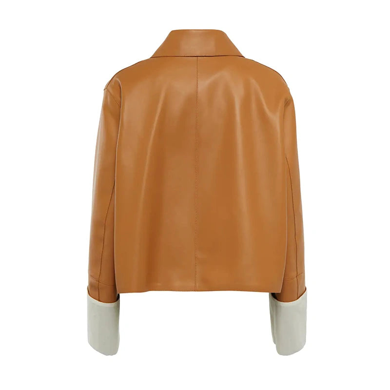 Rachel Tan Brown Leather Jacket Leather Jacket unisex detail view 2 | Dash Racegear — Women Tan Brown Leather Blazer Jacket