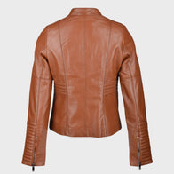 Womens Tan Brown Biker Leather Jacket Leather Jacket unisex detail view 2 | Dash Racegear — Tan Brown Womens Biker Real Leather Jacket